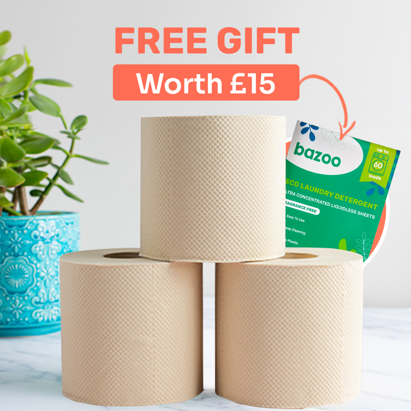 Luxury 100% Unbleached Bamboo Toilet Paper | FREE GIFT OF LAUNDRY SHEETS