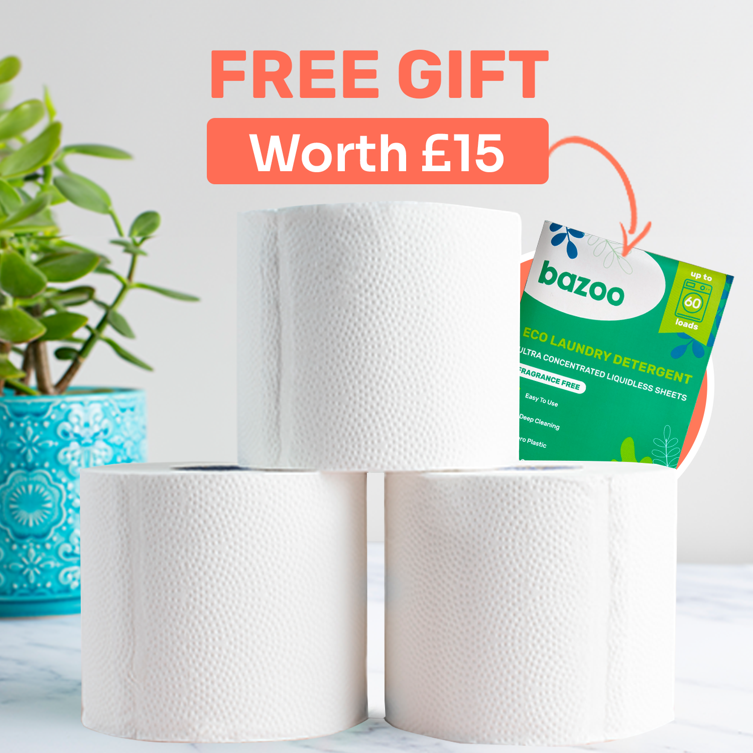 Luxury 100% Unwrapped Bamboo Toilet Paper | FREE GIFT OF LAUNDRY SHEETS